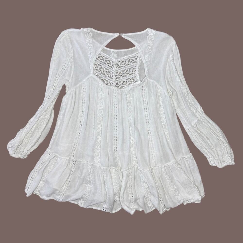 Free People Kiss Kiss Ivory Tunic Bohemian Lace Embroidered Small - Picture 4 of 13